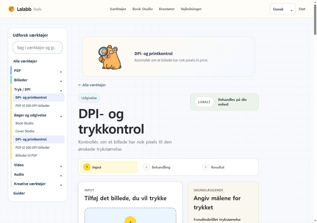 DPI- og printkontrol · Faktisk Lalabb-grænseflade