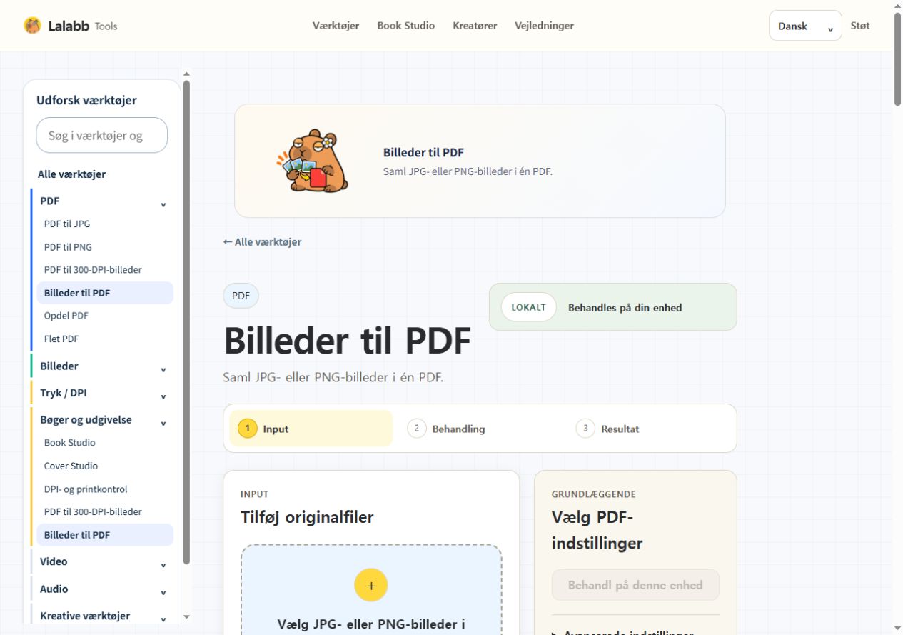Billeder til PDF · Faktisk Lalabb-grænseflade