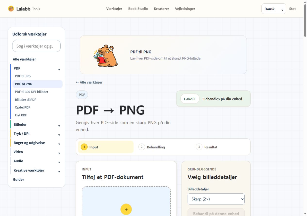 PDF til PNG · Faktisk Lalabb-grænseflade