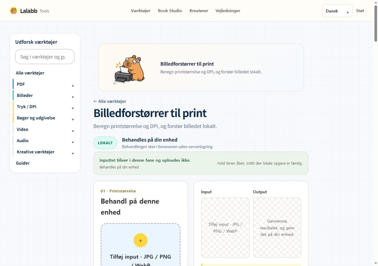 Billedforstørrer til print · Faktisk Lalabb-grænseflade