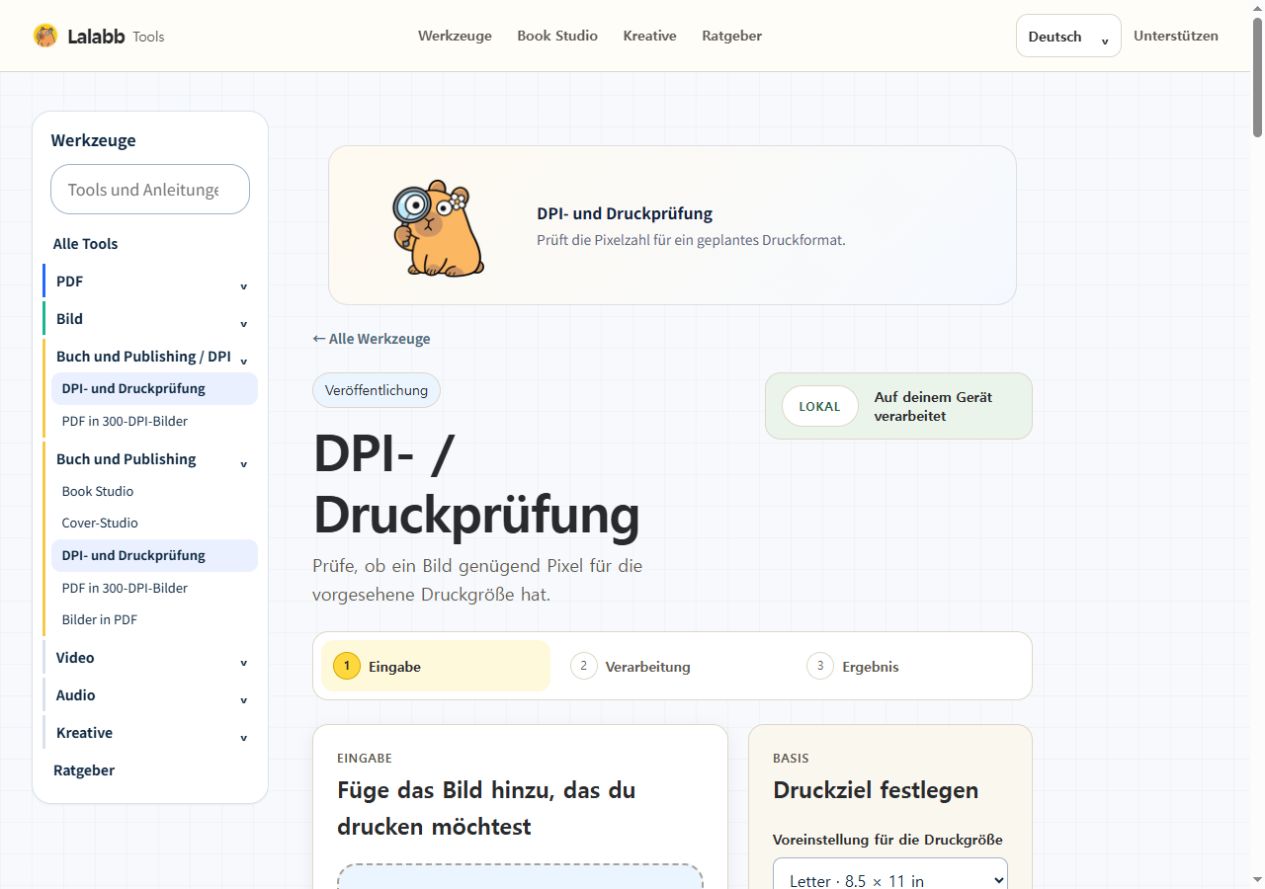 DPI- und Druckprüfung · Echte Lalabb-Oberfläche