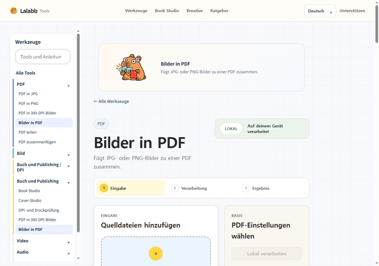 Bilder in PDF · Echte Lalabb-Oberfläche