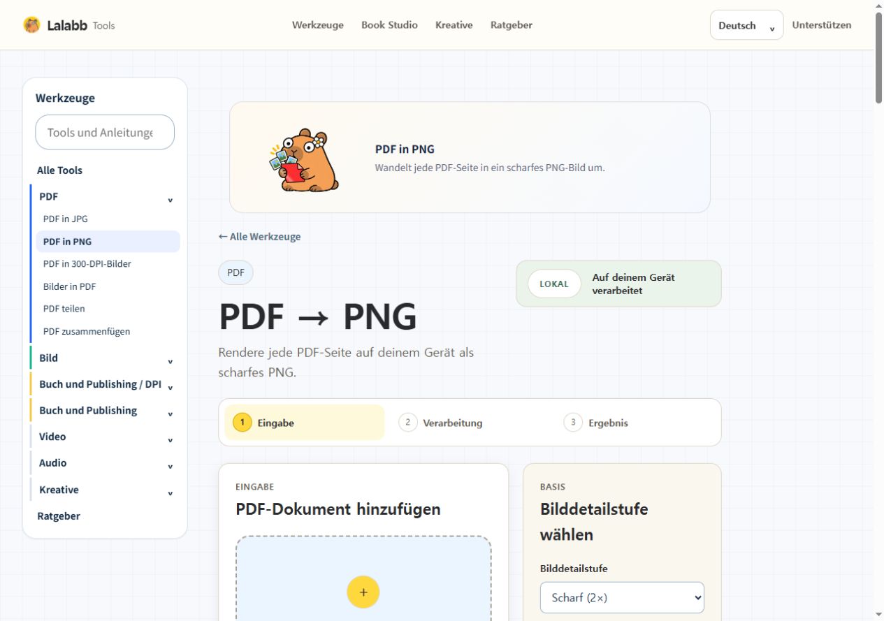 PDF in PNG · Echte Lalabb-Oberfläche