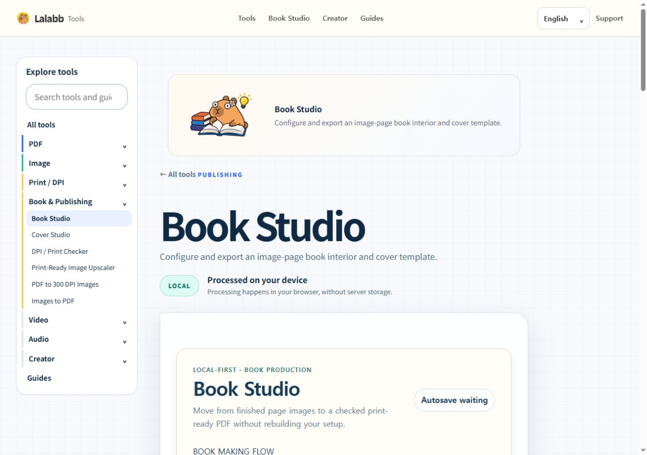 Book Studio · Actual Lalabb interface