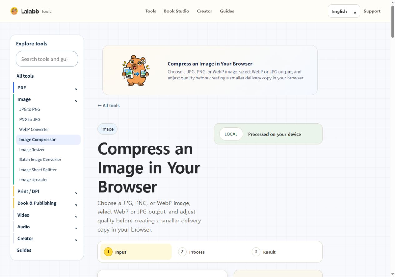 Image Compressor · Actual Lalabb interface