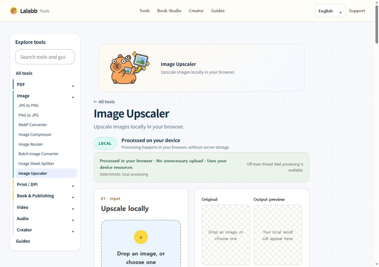 Image Upscaler · Actual Lalabb interface