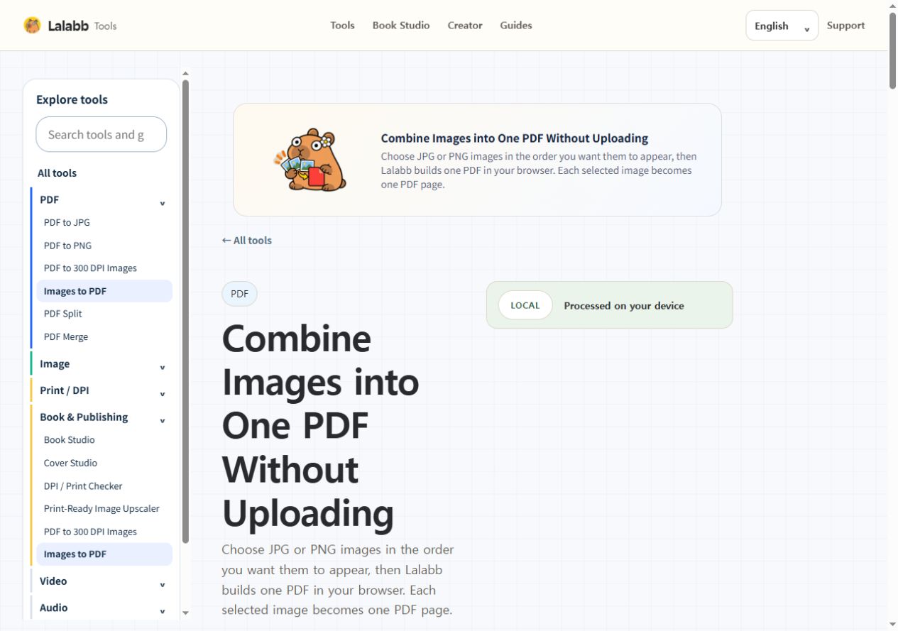 Images to PDF · Actual Lalabb interface