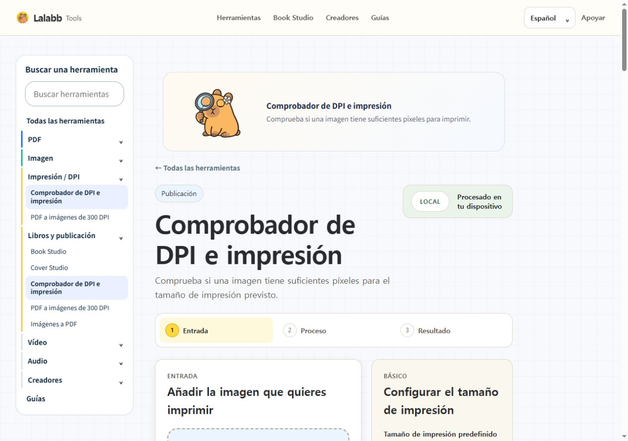 Comprobador de DPI e impresión · Interfaz real de Lalabb