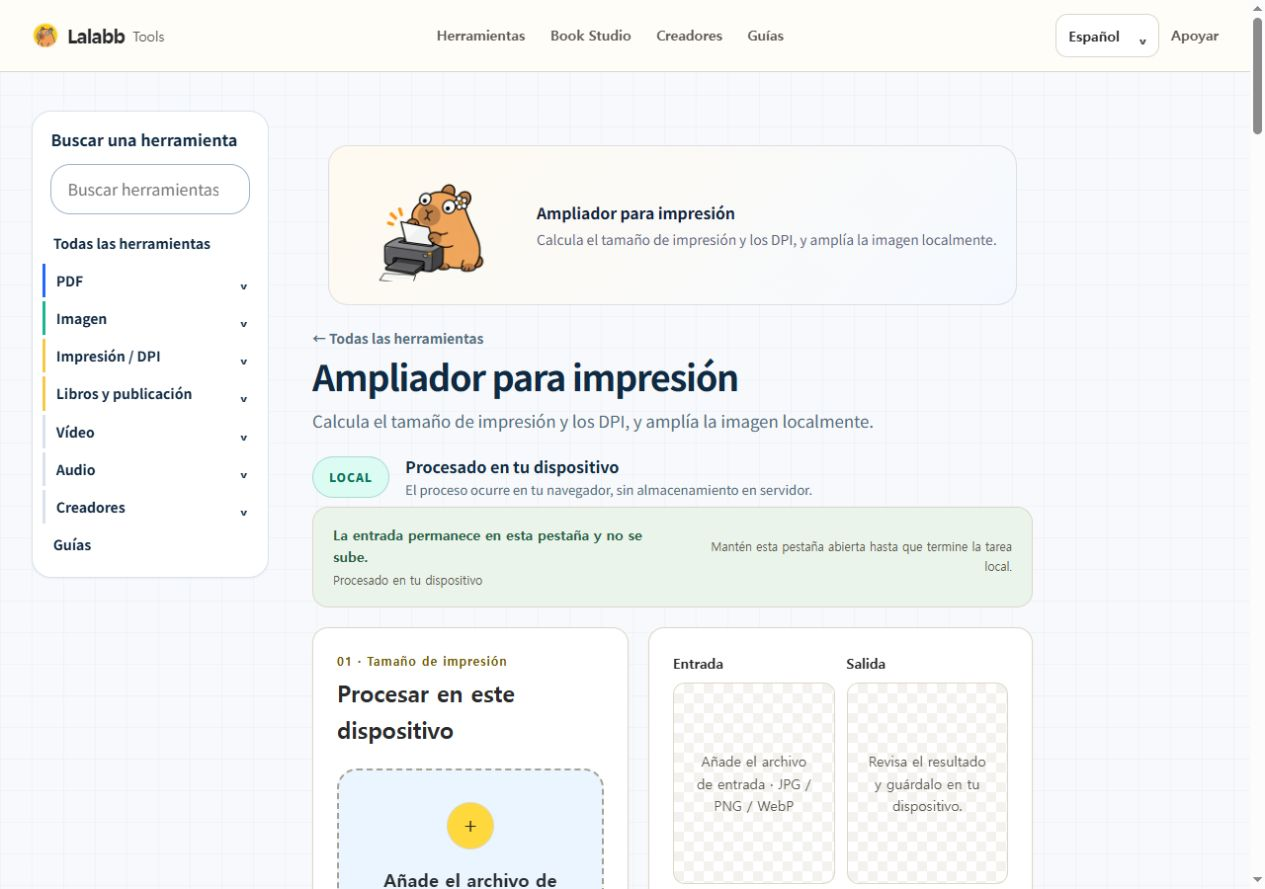 Ampliador para impresión · Interfaz real de Lalabb