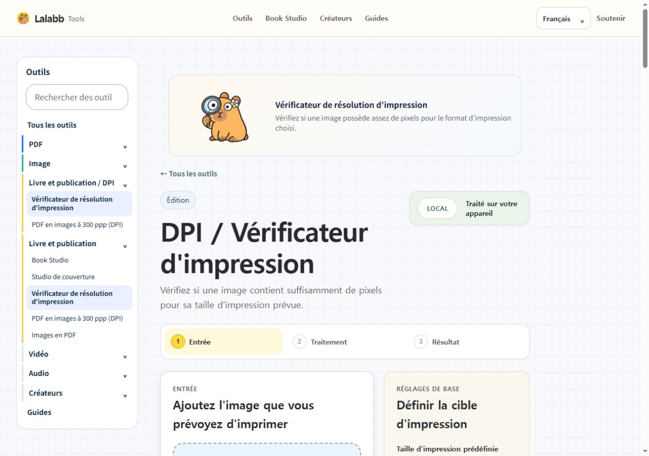 Vérificateur de résolution d’impression · Interface Lalabb réelle