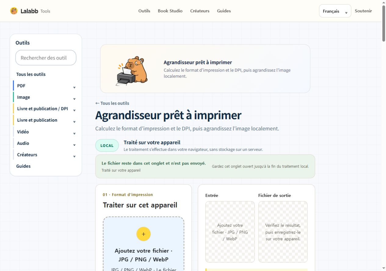 Agrandisseur prêt à imprimer · Interface Lalabb réelle
