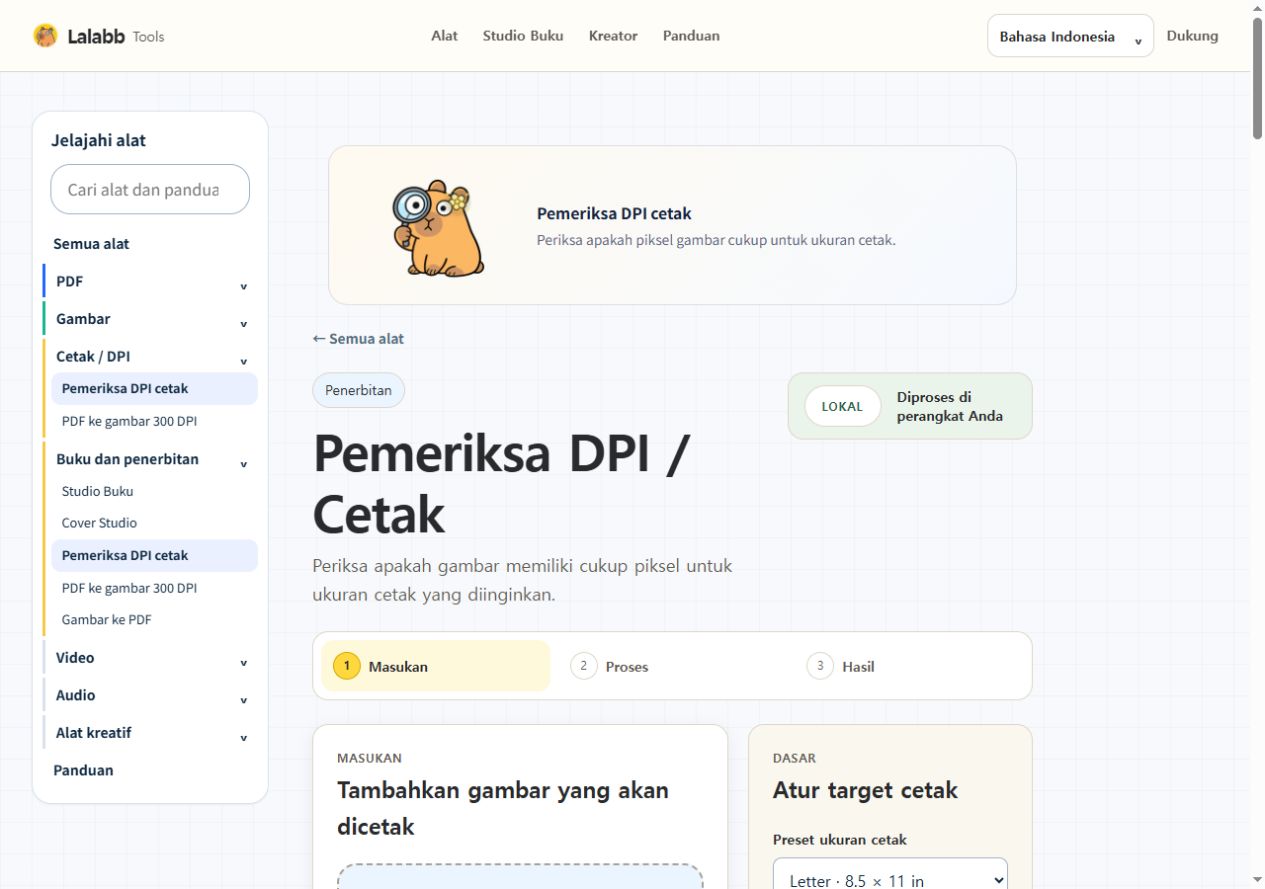 Pemeriksa DPI cetak · Antarmuka Lalabb sebenarnya