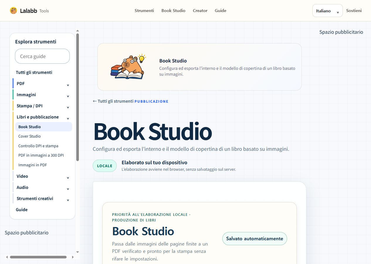 Book Studio · Interfaccia Lalabb reale
