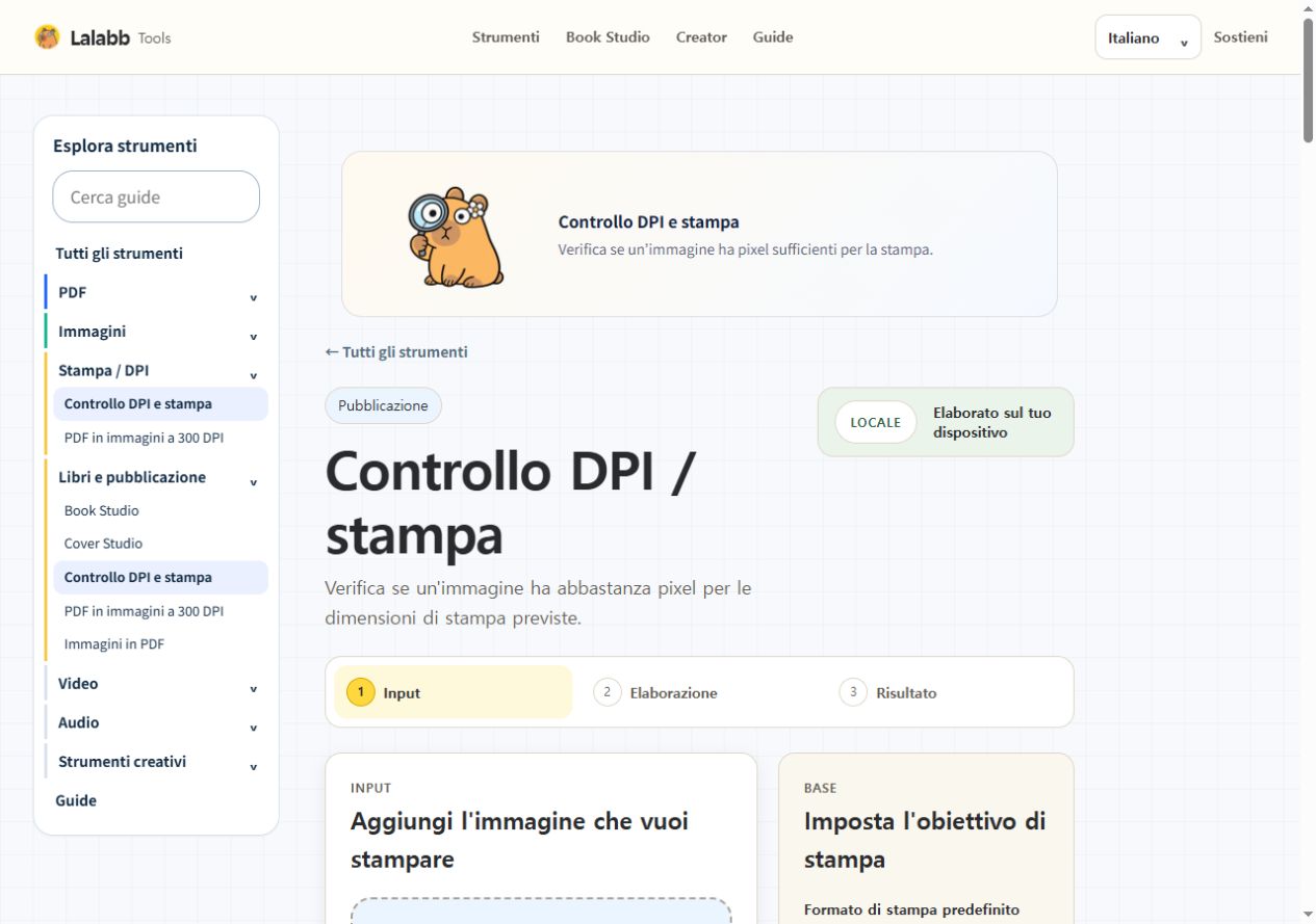 Controllo DPI e stampa · Interfaccia Lalabb reale