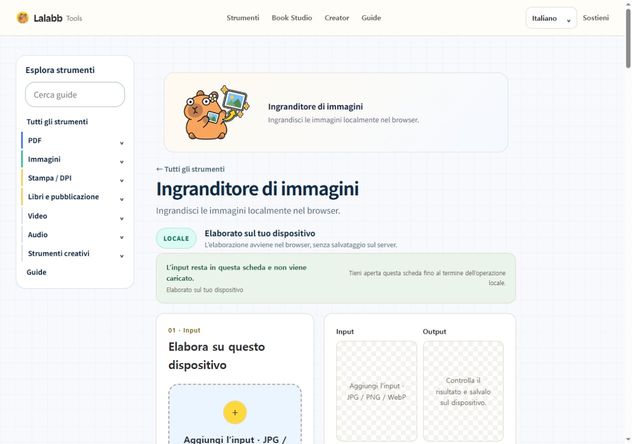 Ingranditore di immagini · Interfaccia Lalabb reale
