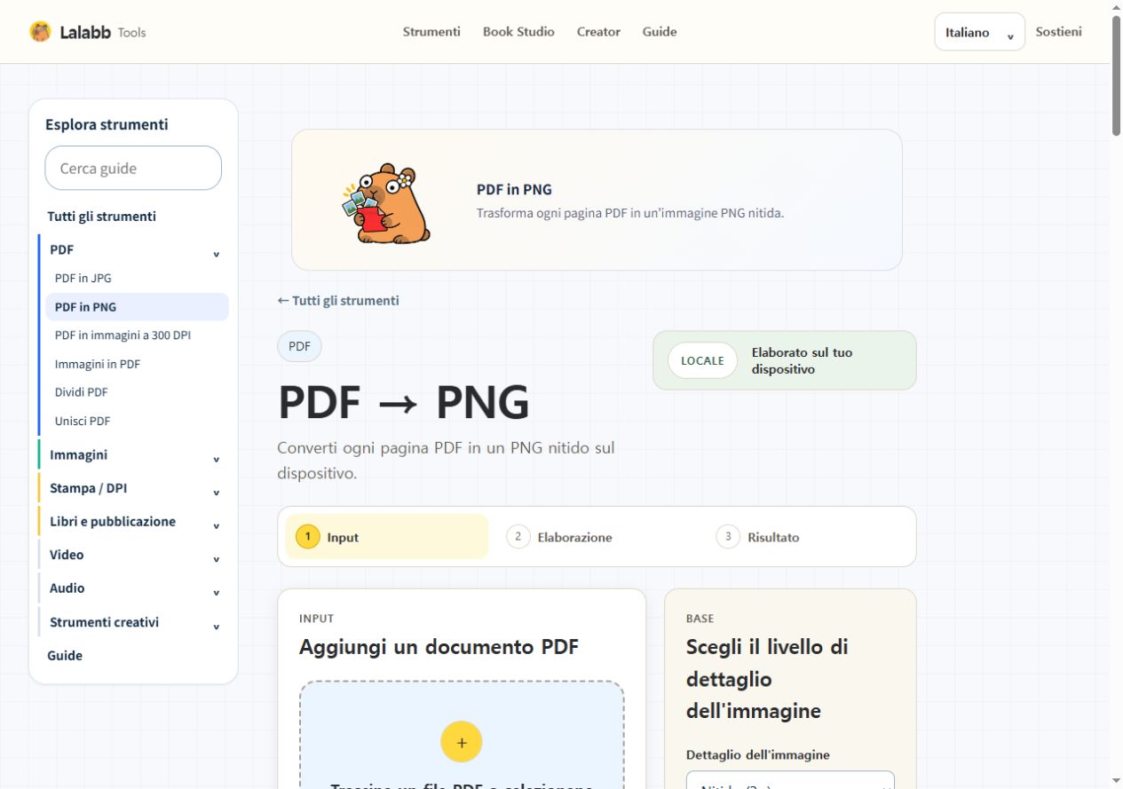 PDF in PNG · Interfaccia Lalabb reale