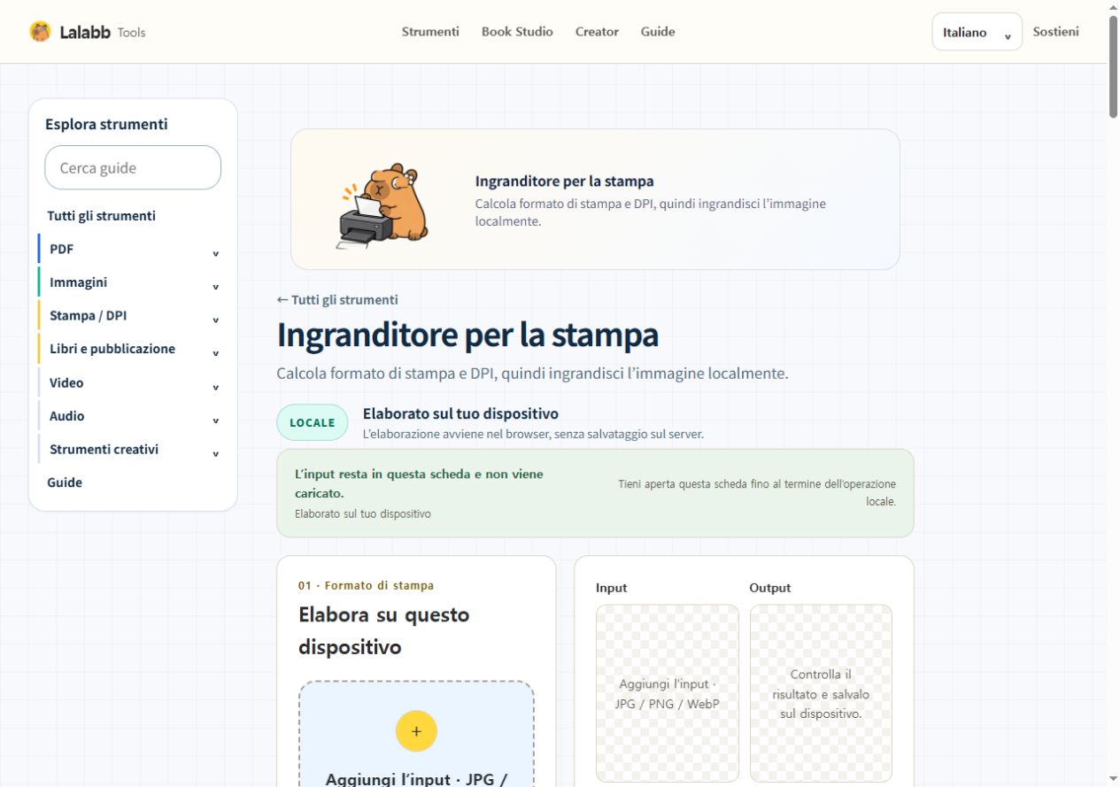 Ingranditore per la stampa · Interfaccia Lalabb reale