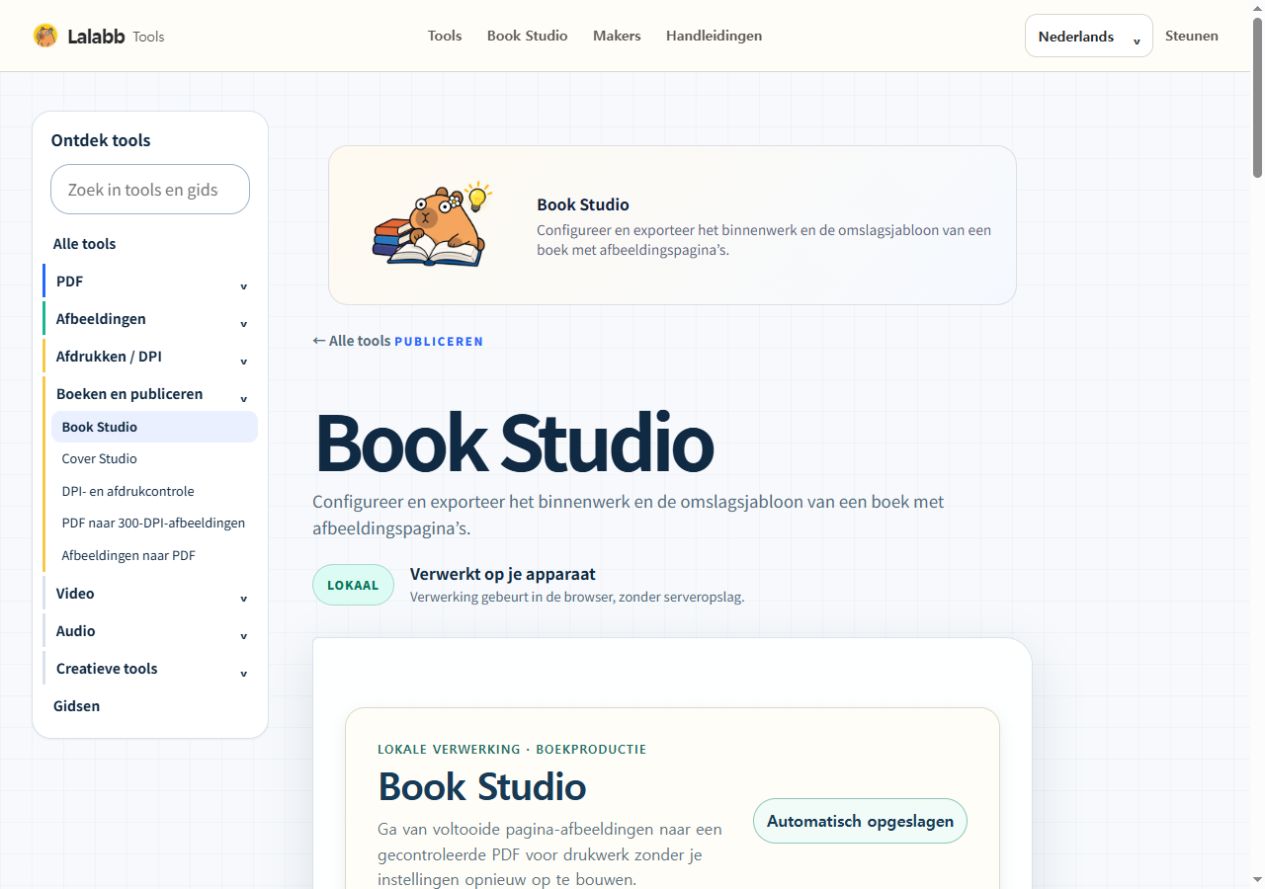 Book Studio · Werkelijke Lalabb-interface