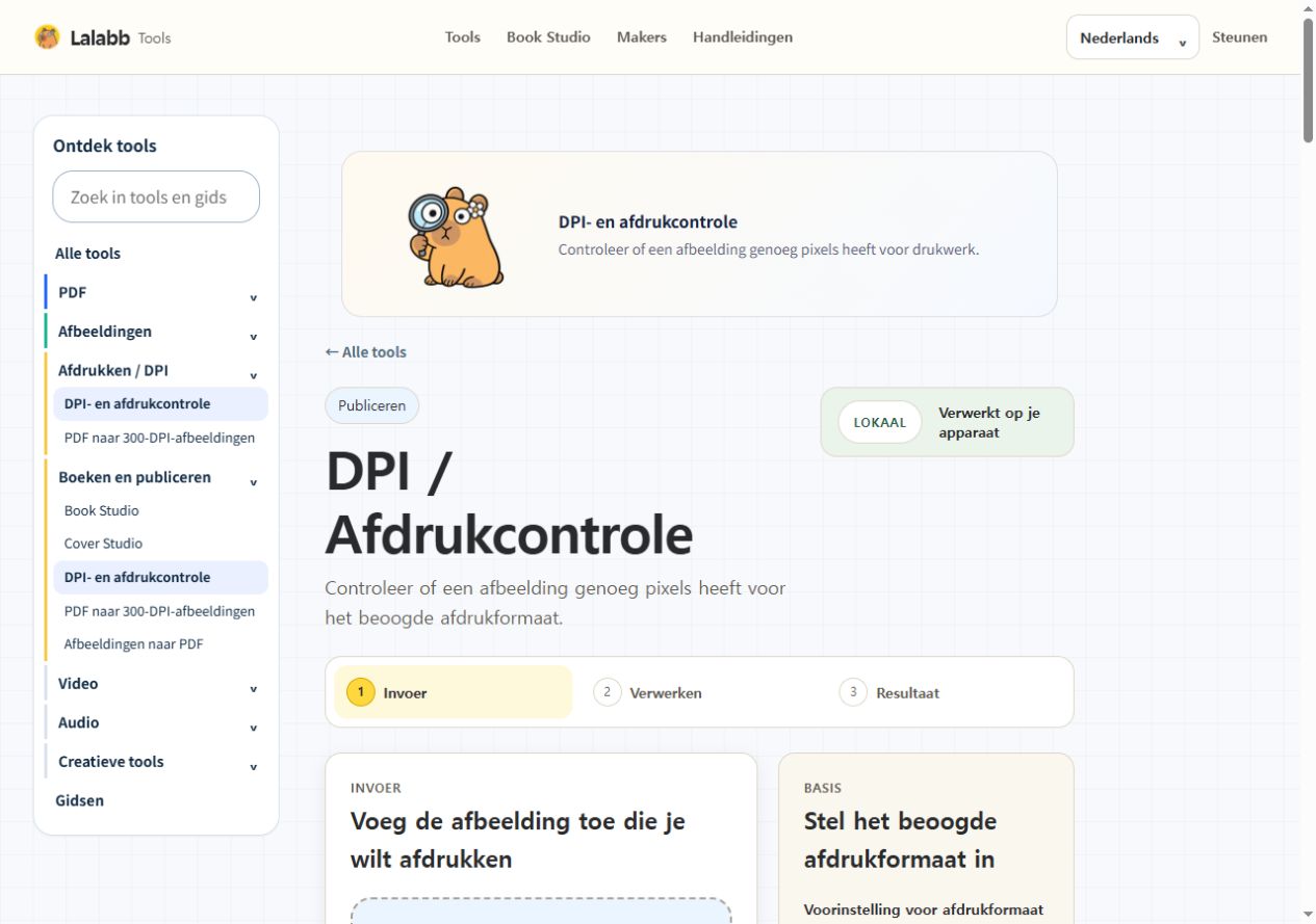 DPI- en afdrukcontrole · Werkelijke Lalabb-interface