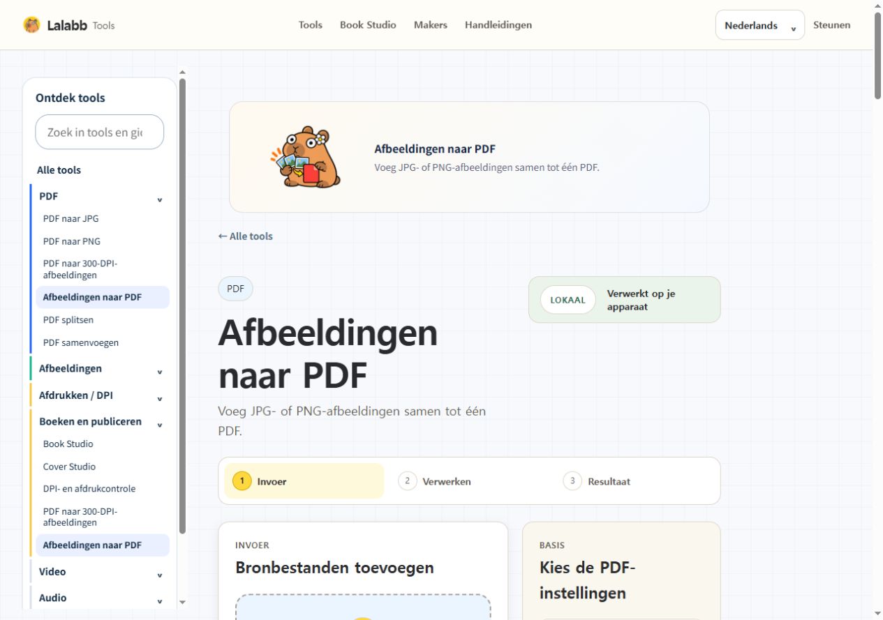 Afbeeldingen naar PDF · Werkelijke Lalabb-interface