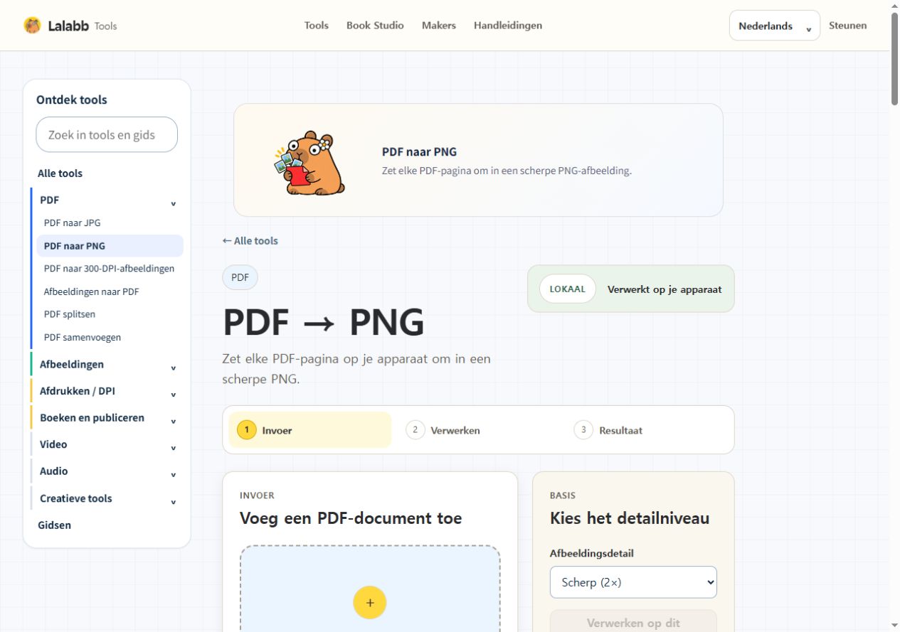 PDF naar PNG · Werkelijke Lalabb-interface