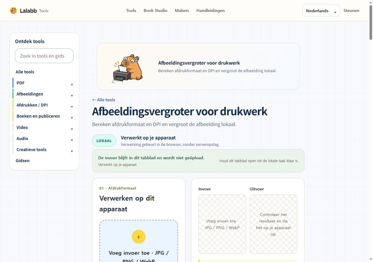 Afbeeldingsvergroter voor drukwerk · Werkelijke Lalabb-interface