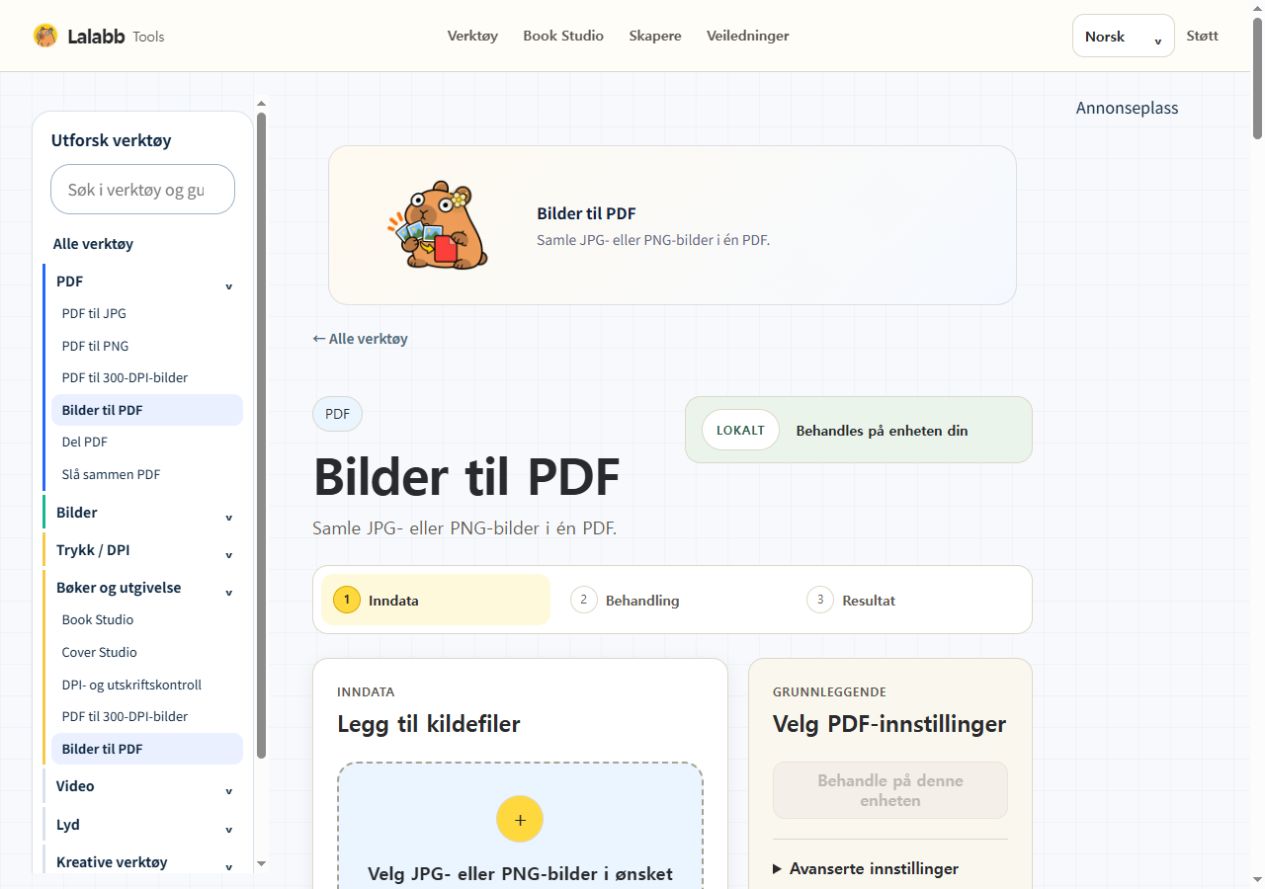 Bilder til PDF · Faktisk Lalabb-grensesnitt