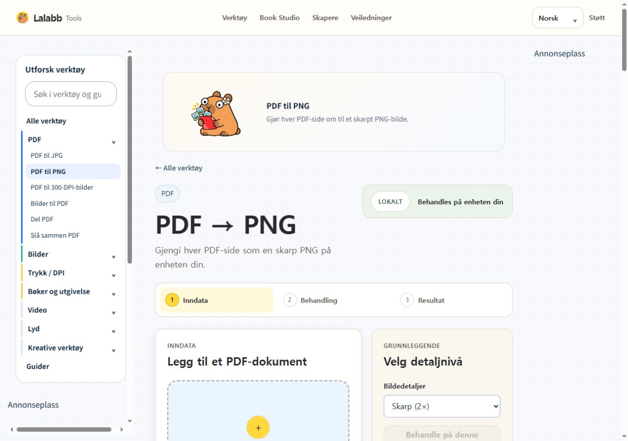 PDF til PNG · Faktisk Lalabb-grensesnitt