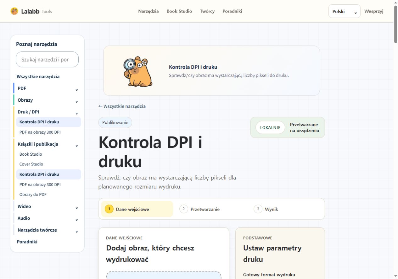 Kontrola DPI i druku · Rzeczywisty interfejs Lalabb