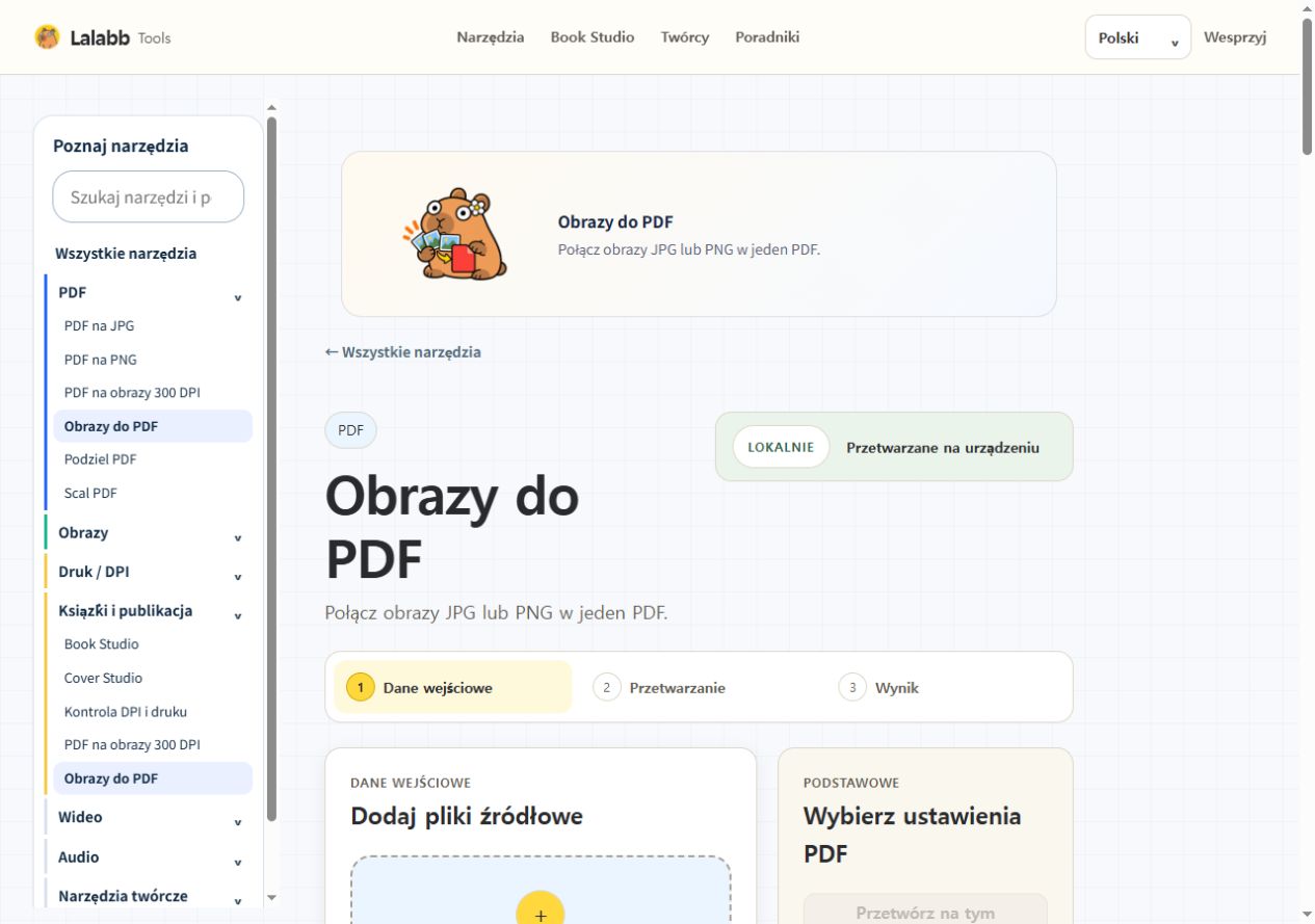 Obrazy do PDF · Rzeczywisty interfejs Lalabb