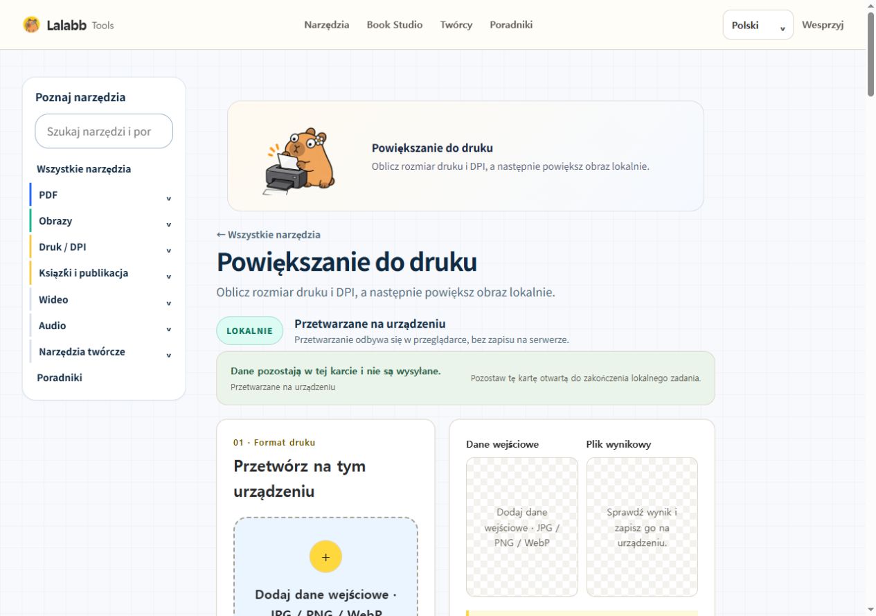 Powiększanie do druku · Rzeczywisty interfejs Lalabb