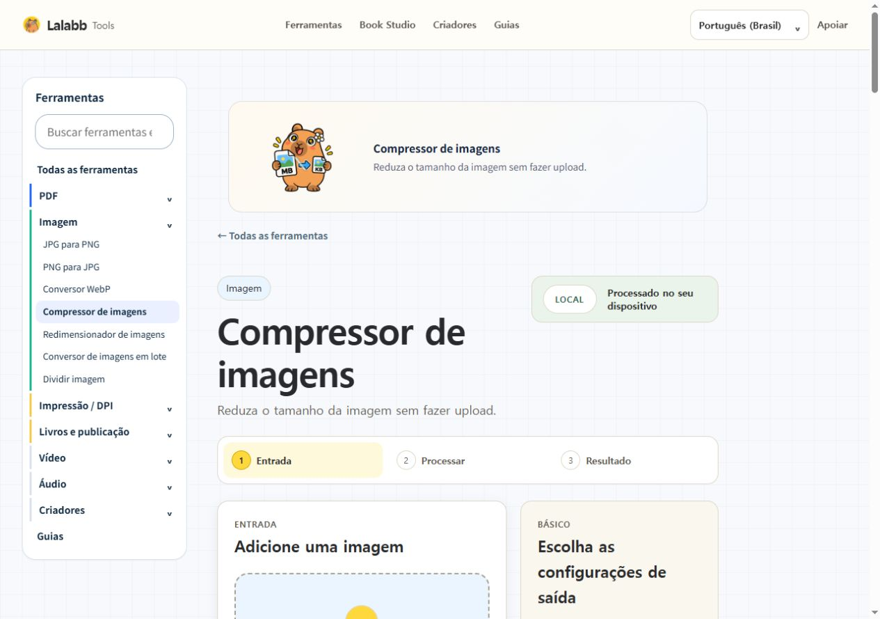Compressor de imagens · Interface real do Lalabb