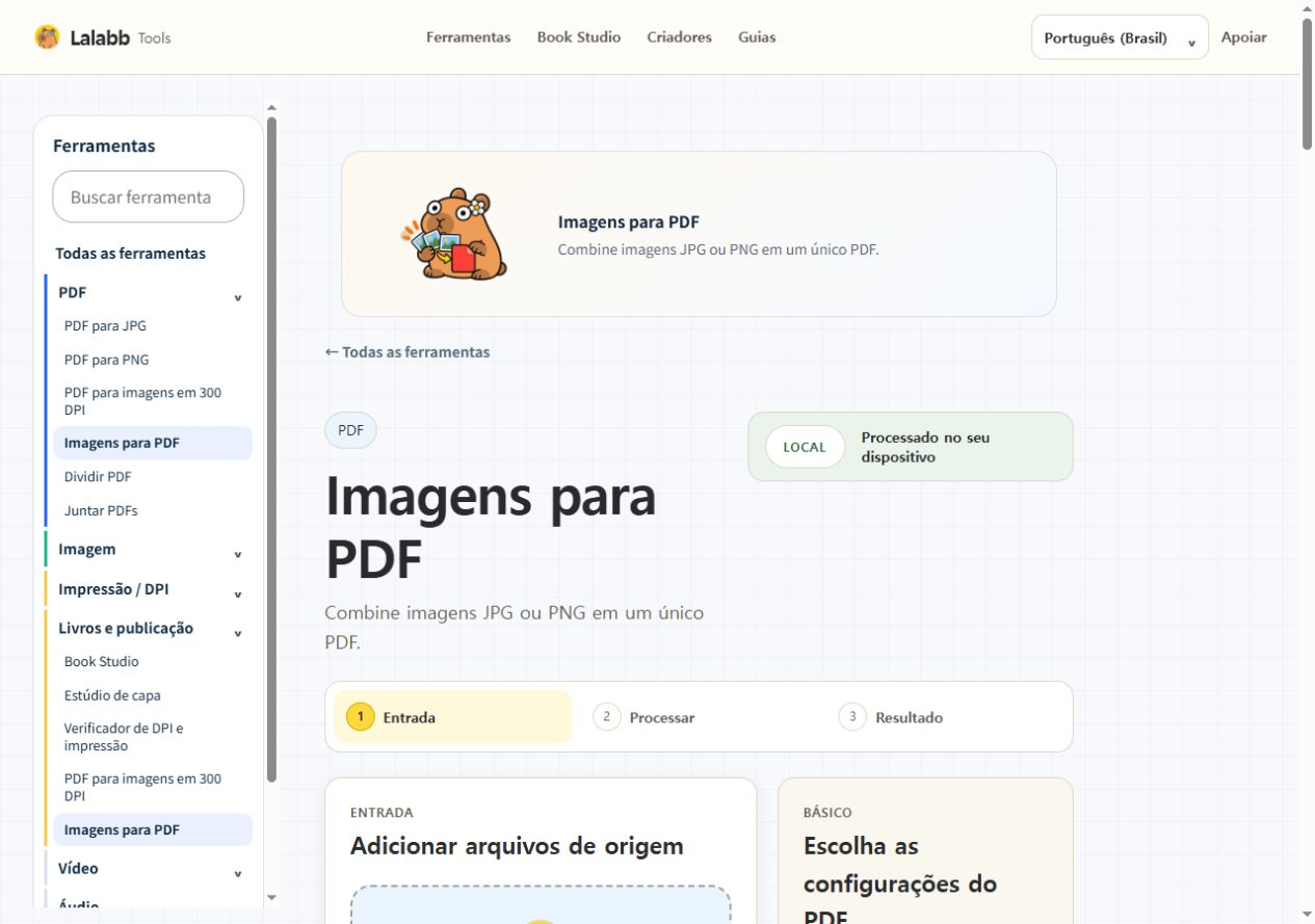 Imagens para PDF · Interface real do Lalabb