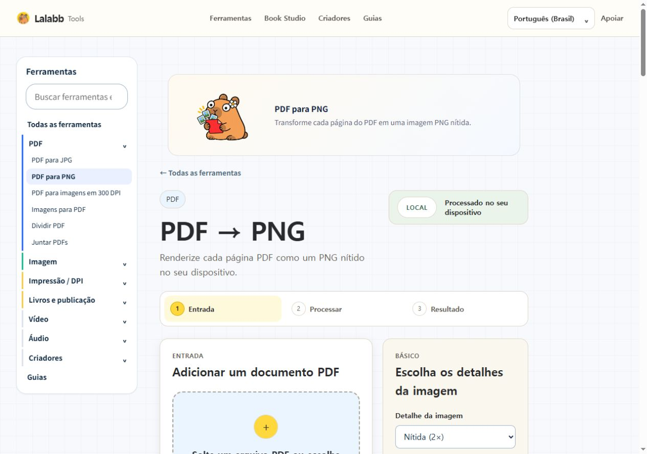 PDF para PNG · Interface real do Lalabb