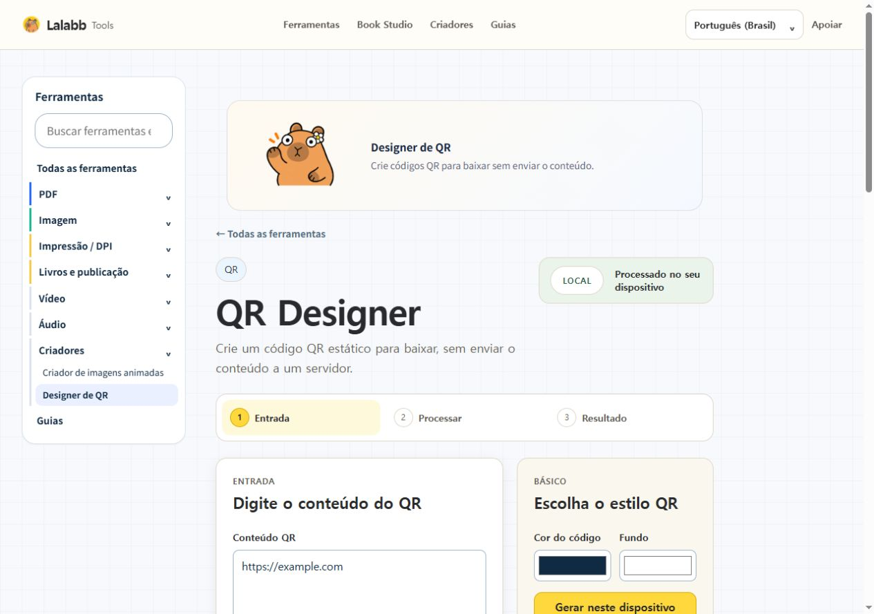 Designer de QR · Interface real do Lalabb