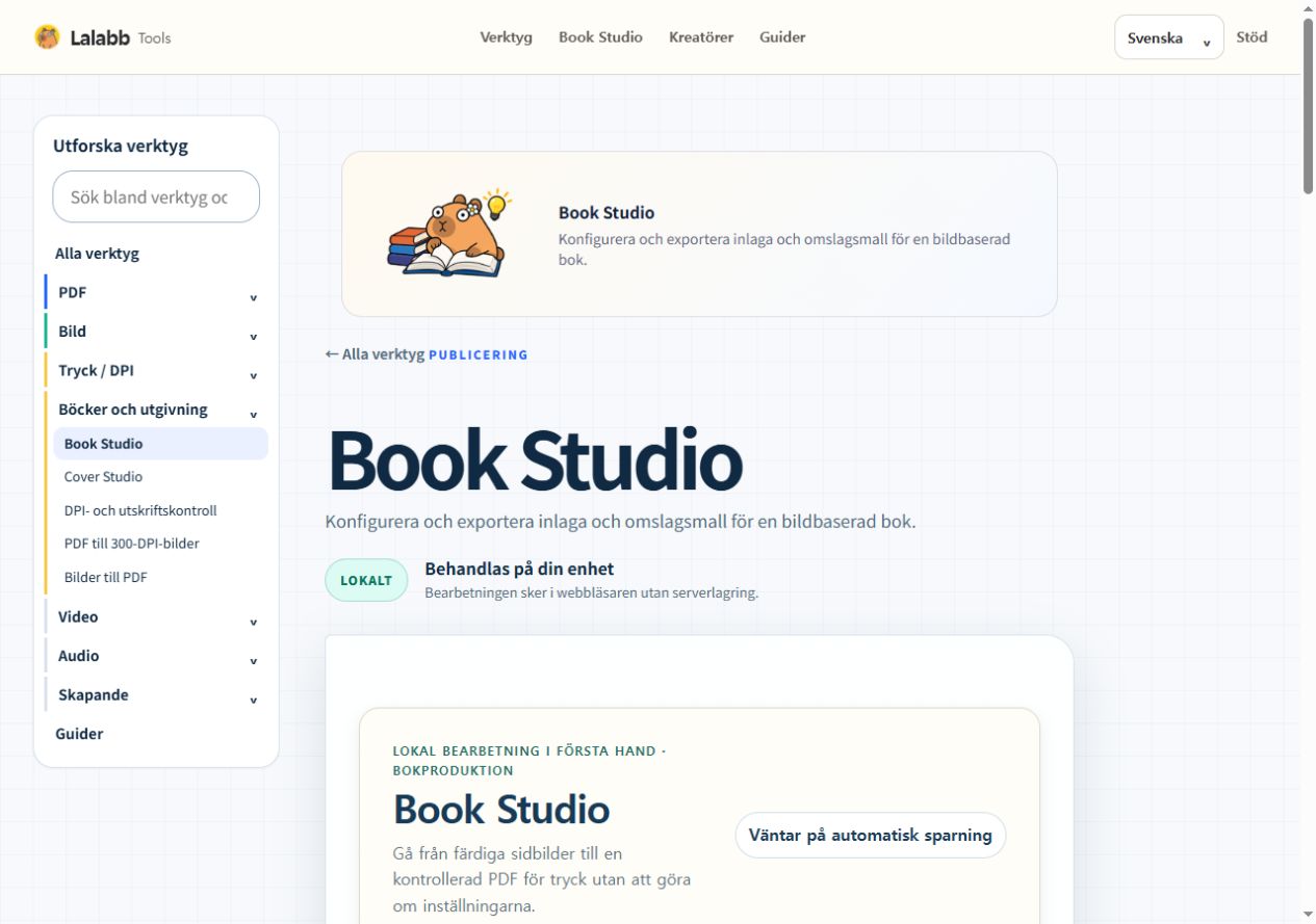 Book Studio · Faktiskt Lalabb-gränssnitt
