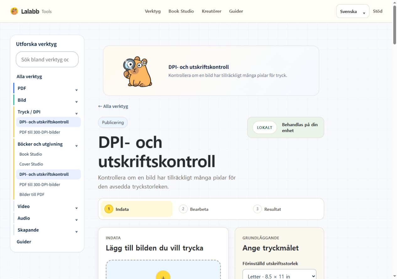 DPI- och utskriftskontroll · Faktiskt Lalabb-gränssnitt