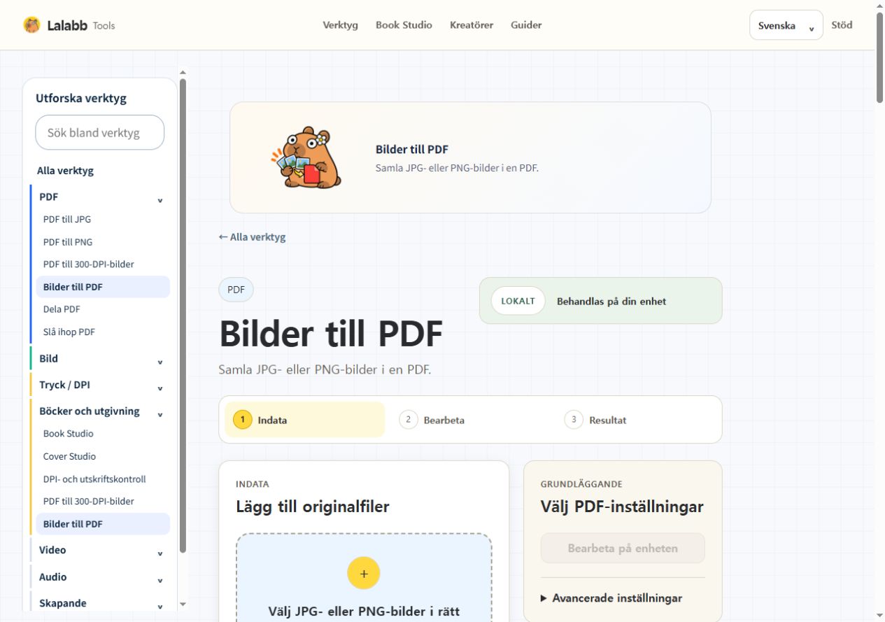 Bilder till PDF · Faktiskt Lalabb-gränssnitt