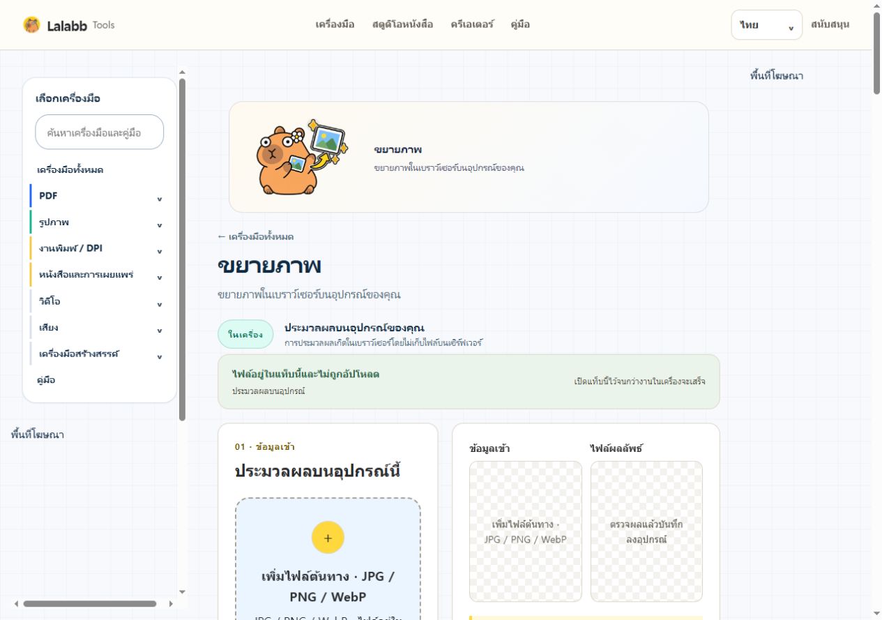 ขยายภาพ · หน้าจอ Lalabb จริง