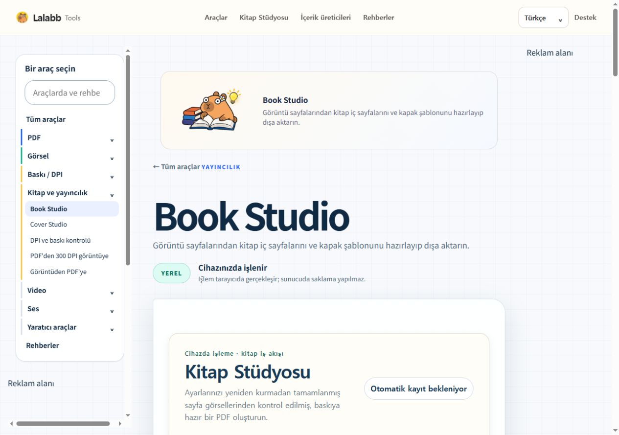 Book Studio · Gerçek Lalabb arayüzü