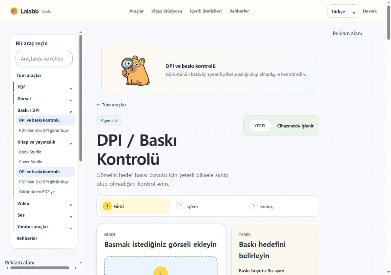 DPI ve baskı kontrolü · Gerçek Lalabb arayüzü