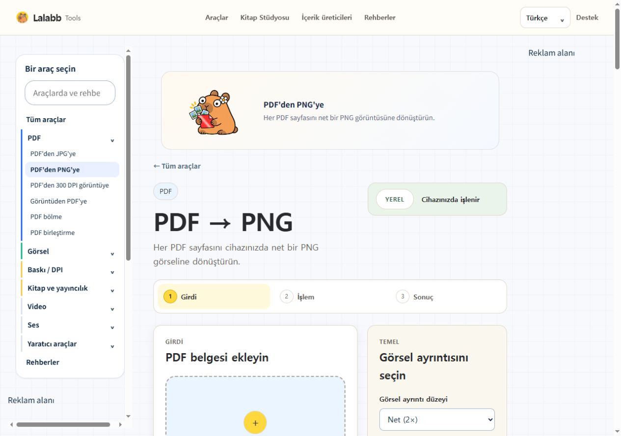 PDF'den PNG'ye · Gerçek Lalabb arayüzü