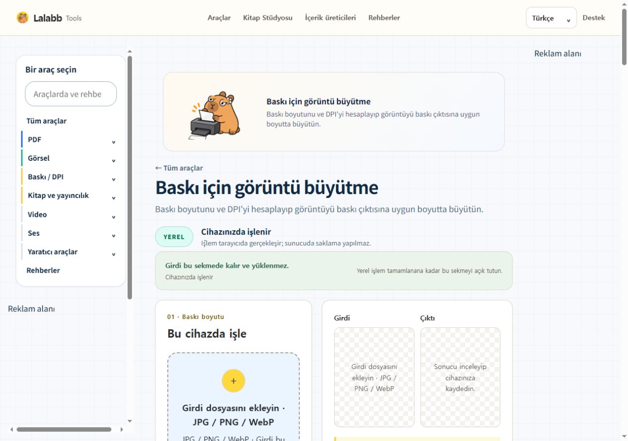 Baskı için görüntü büyütme · Gerçek Lalabb arayüzü