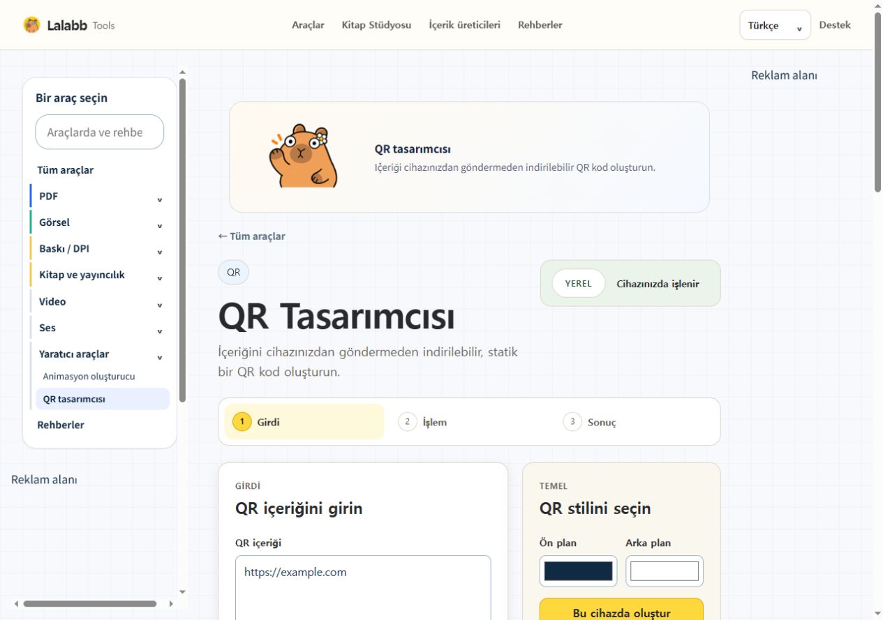QR tasarımcısı · Gerçek Lalabb arayüzü