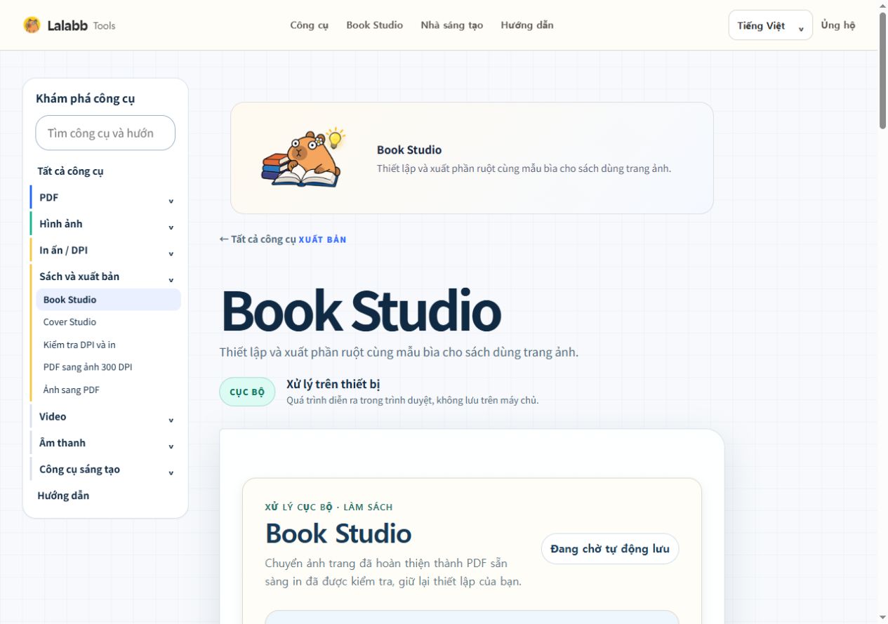 Book Studio · Giao diện Lalabb thực tế