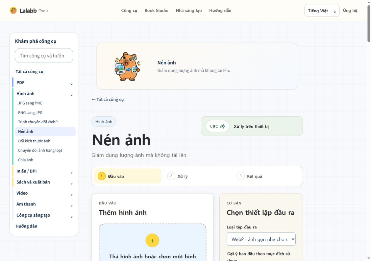 Nén ảnh · Giao diện Lalabb thực tế