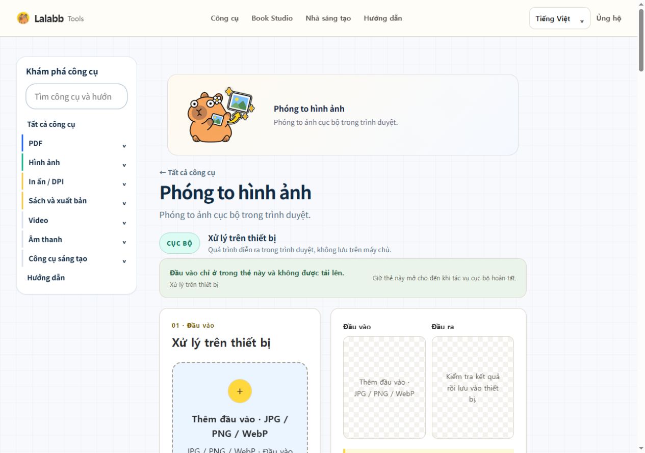 Phóng to hình ảnh · Giao diện Lalabb thực tế