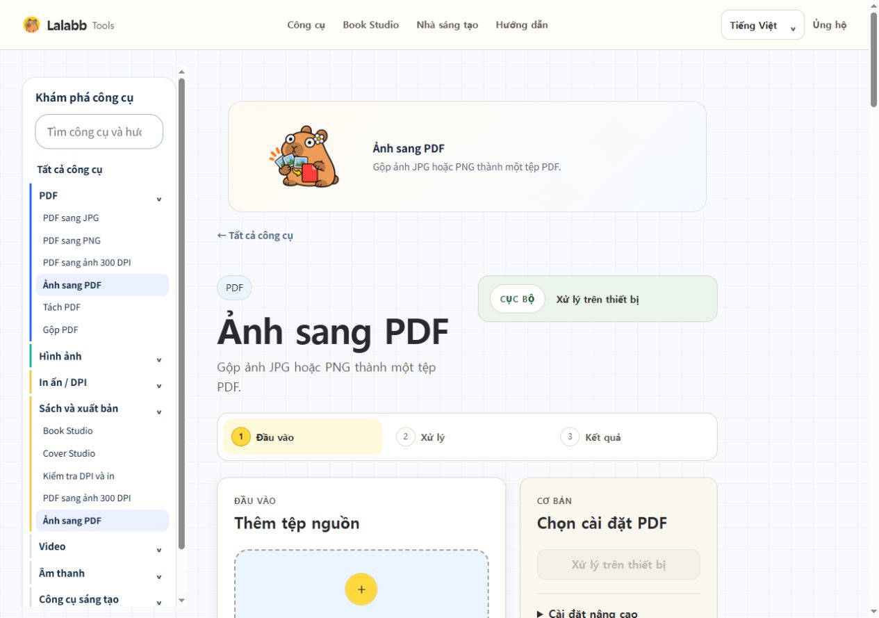 Ảnh sang PDF · Giao diện Lalabb thực tế