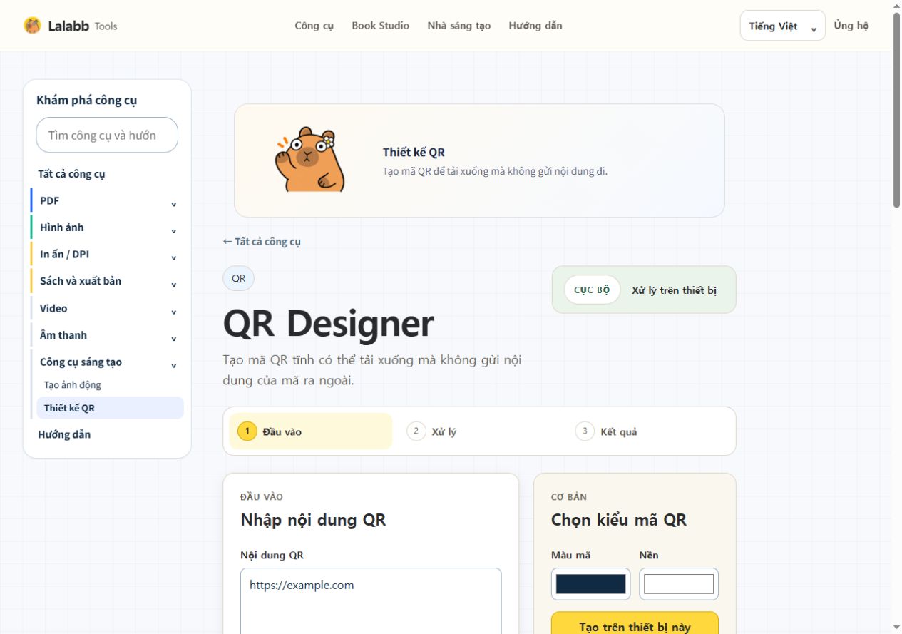 Thiết kế QR · Giao diện Lalabb thực tế